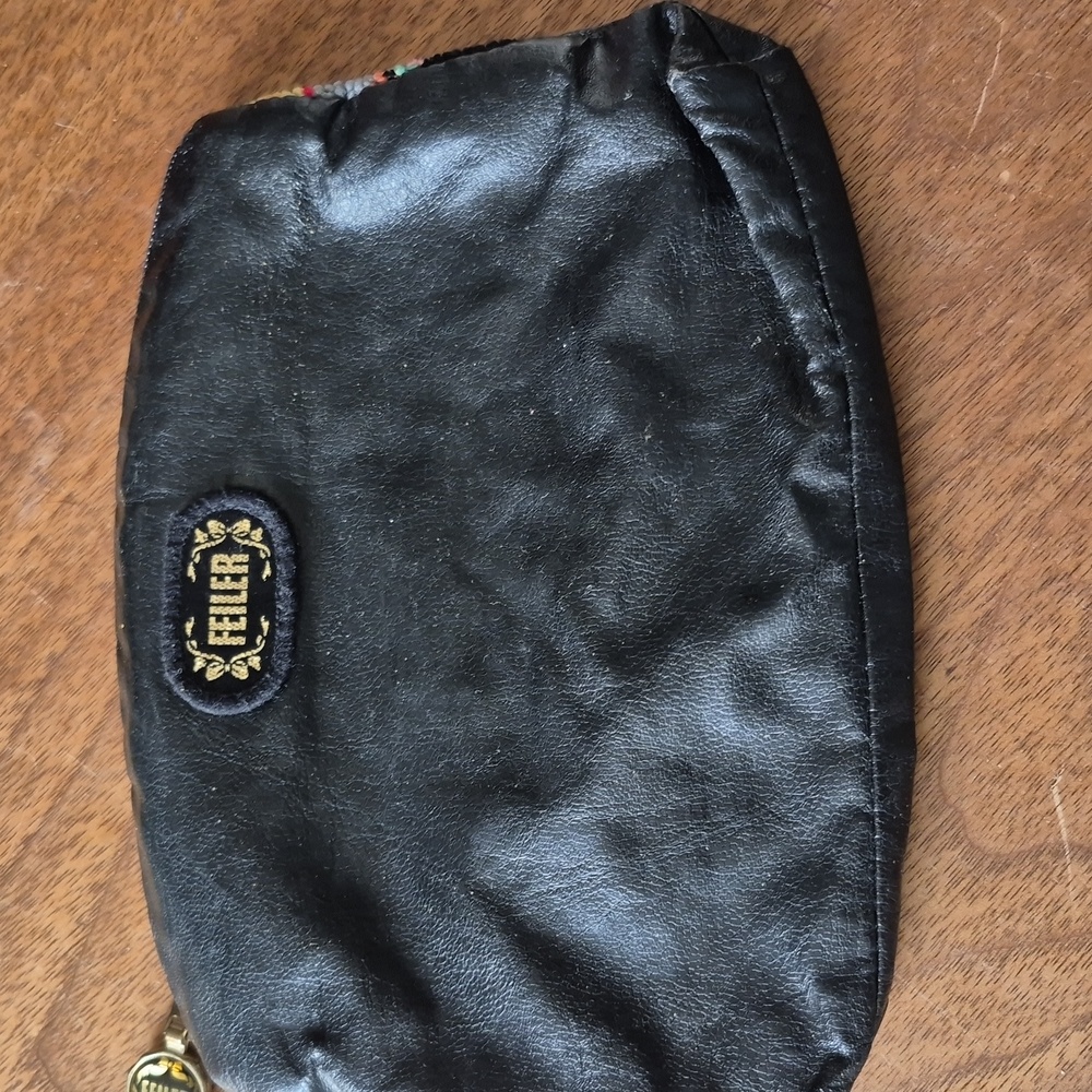 FEILER Germany Floral Pouch Embroidered Makeup Bag Black Top Zip Cosmetic Case - Picture 2 of 5